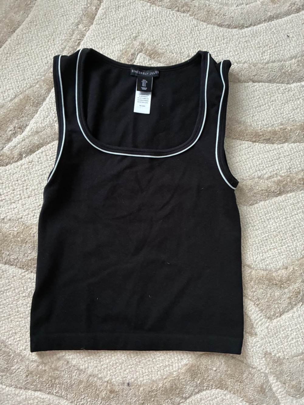 Sincerly Jules Black Tank with White Piping Trim